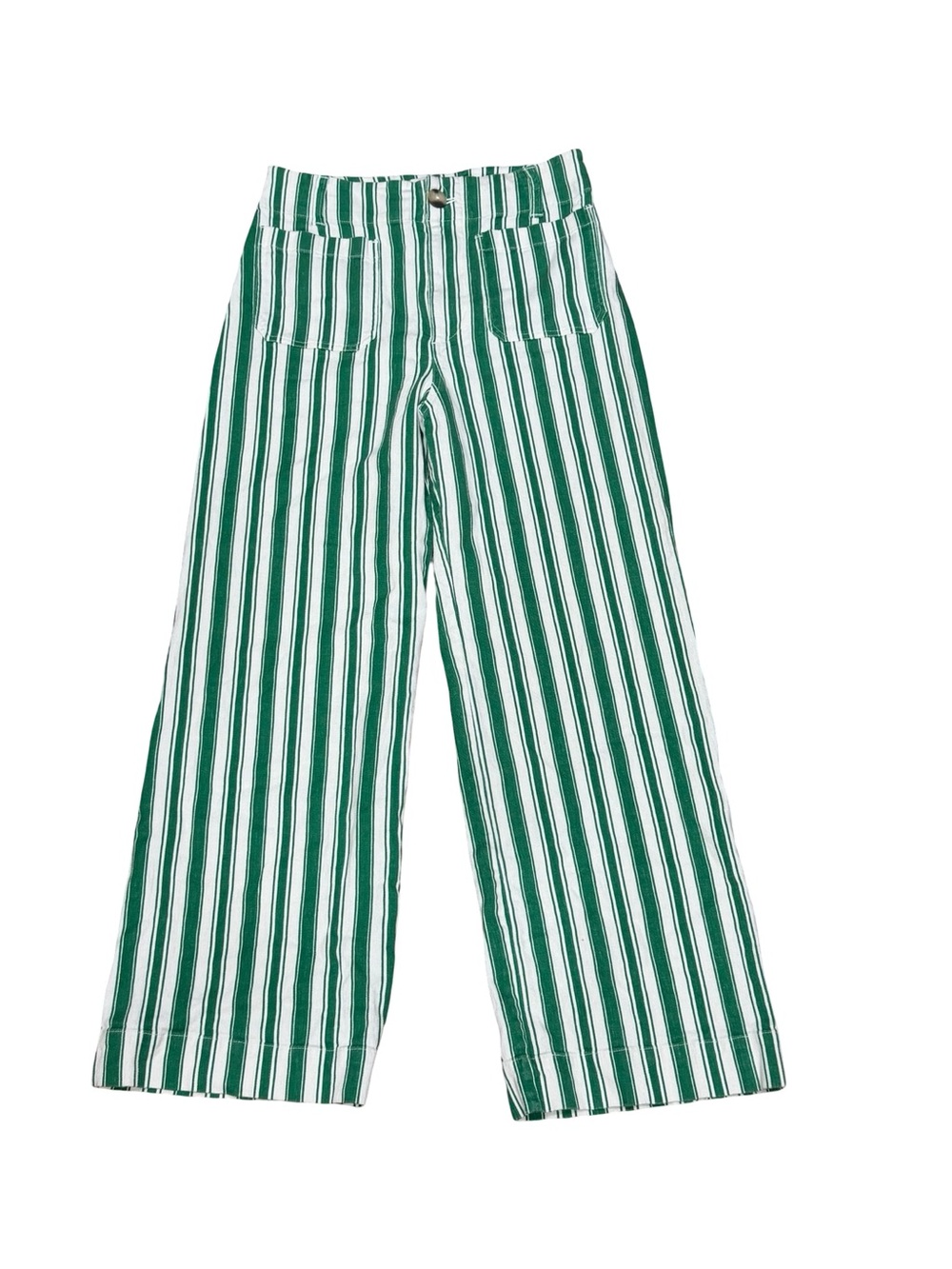 ๐ฟ Maeve Anthropologie The Colette Striped Wide-Leg Pants Green White Size 28 - Picture 4 of 14